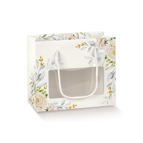 SHOPPER IN CARTONCINO CON CORDINO CON FINESTRA FRONTALE 195X95X170 MM. STAMPA BOTANIC